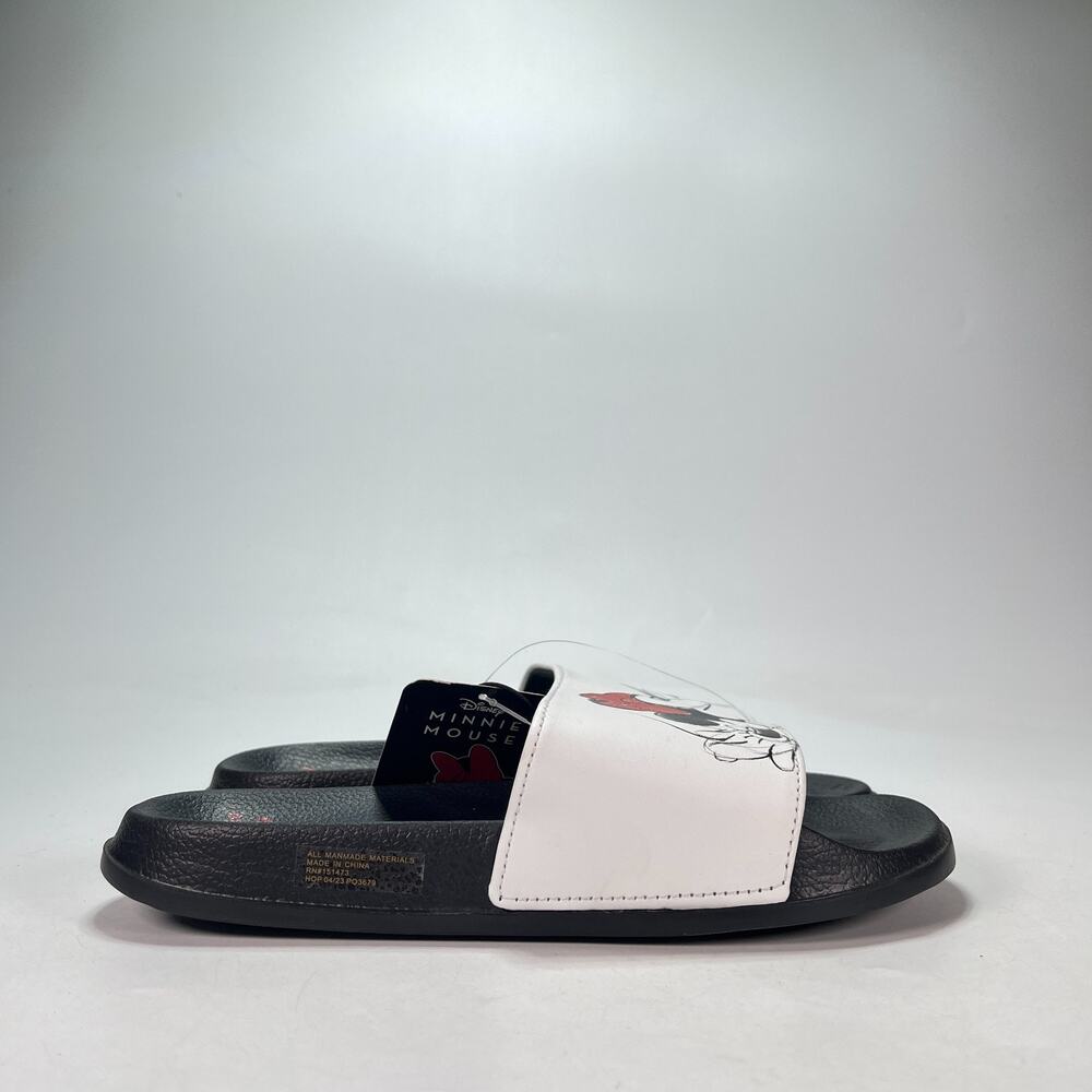 Disney Mickey and Minnie Mouse Sharing a Kiss White Slide Sandals Women's Size 9